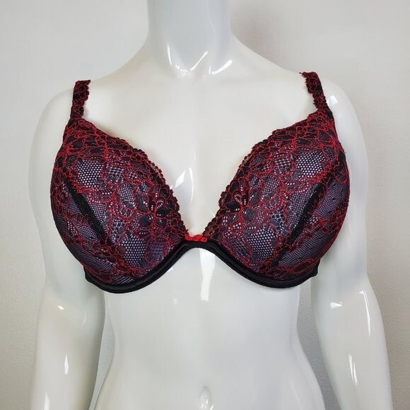 Cacique Red and Black Lace Underwire Bra 40DD - Picture 2 of 8